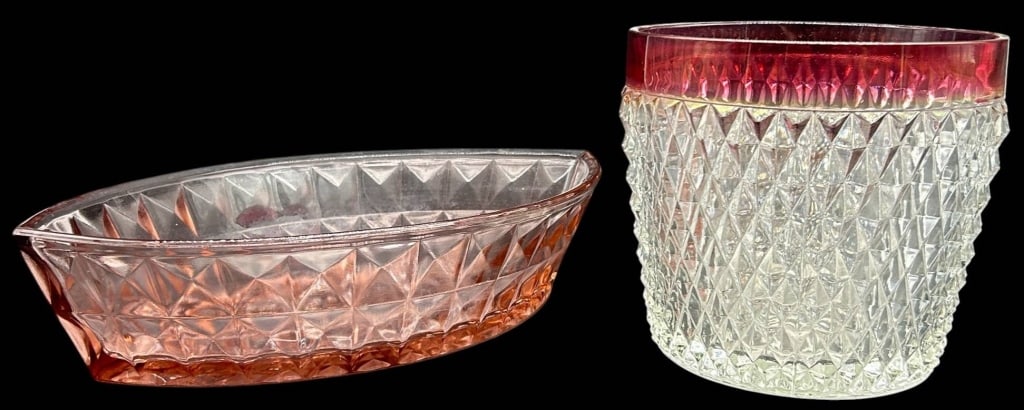 PINK GLASS & RUBY FLASH ICE BUCKET 7" (1 of 3)
