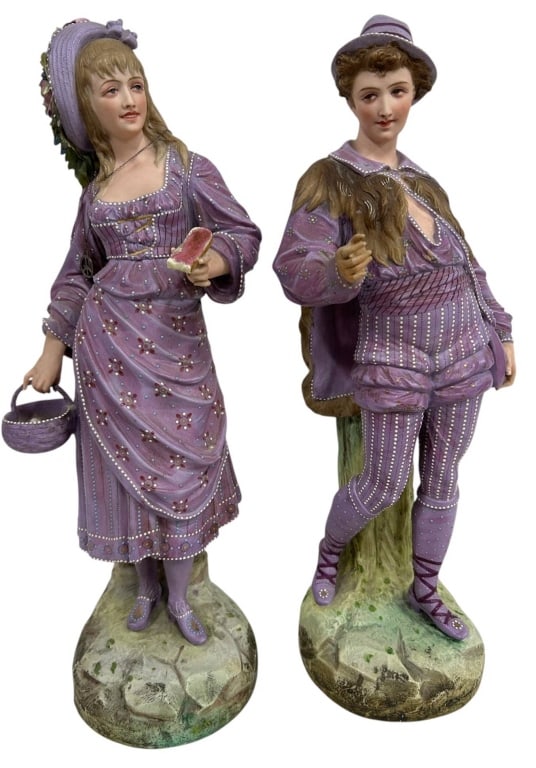 PAIR ANTIQUE LARGE BISQUE FIGURES 19" (1 of 10)
