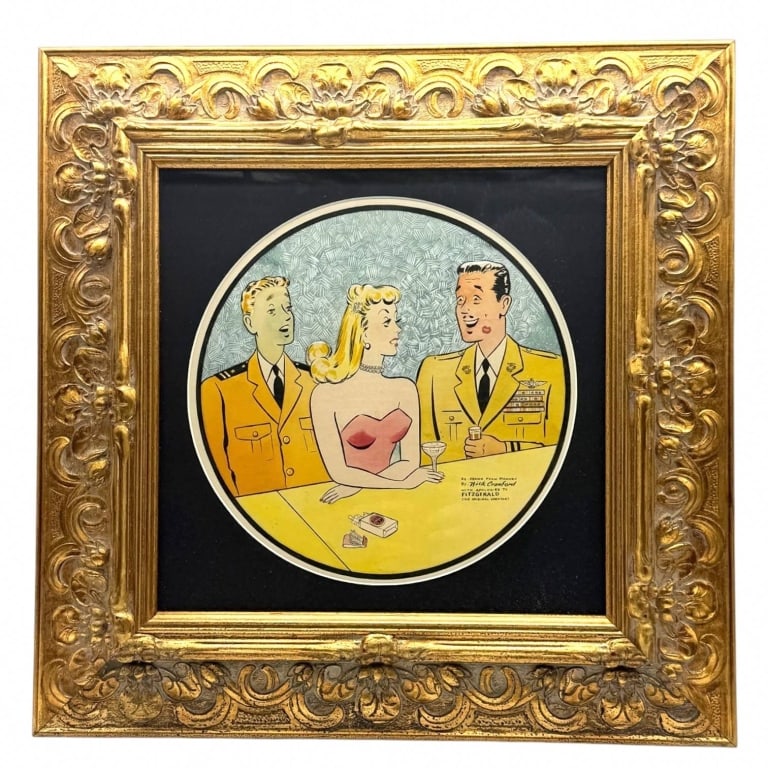 DICK CRAWFORD MEMORIAL PRINT 22": This framed memorial print recreates an original illustration by celebrated American cartoonist Dick Crawford Fitzgerald, accompanied by the inscription "Re-drawn from Memory by Dick Crawford with Apo