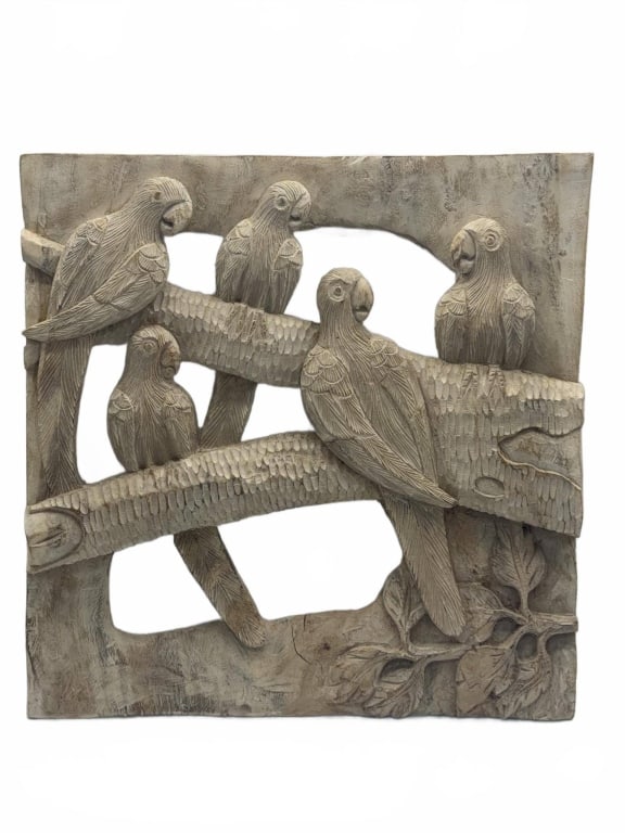 Carved Wood Wall Art With Parrots (1 of 5)