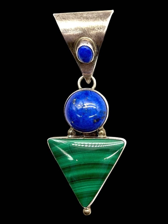 STERLING MALACHITE & LAPIS PENDANT 2.5" (1 of 5)