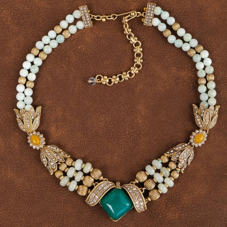 ELEGANT VINTAGE INSPIRED18K GP NECKLACE: This vintage-inspired necklace features beautiful green jade and crystals set in 18K gp, creating a delicate yet striking design. The 17-inch chain with a 4-inch extender ensures a perfect fit for mos