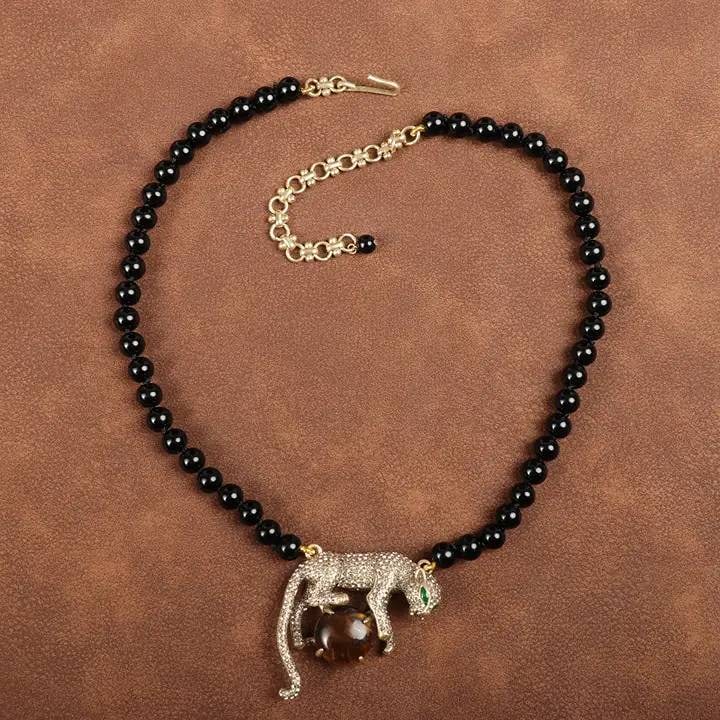 VTG 18K GP LEOPARD TIGER'S EYE NECKLACE (1 of 5)