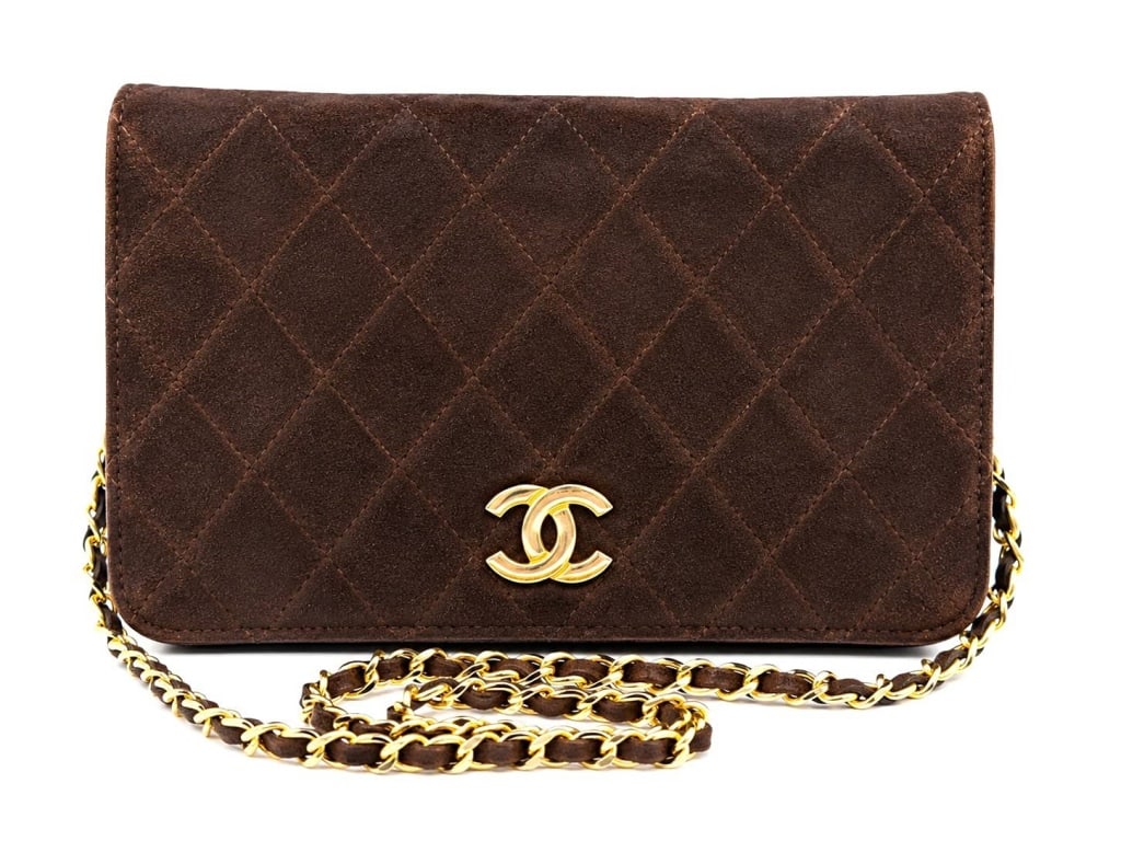CHANEL BROWN QUILTED SUEDE FLAP BAG 8" (1 of 4)