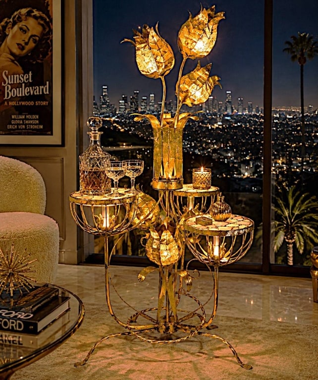ARTURO PANI DECO STYLE LOTUS LAMP SCULPTURE 57" (1 of 9)