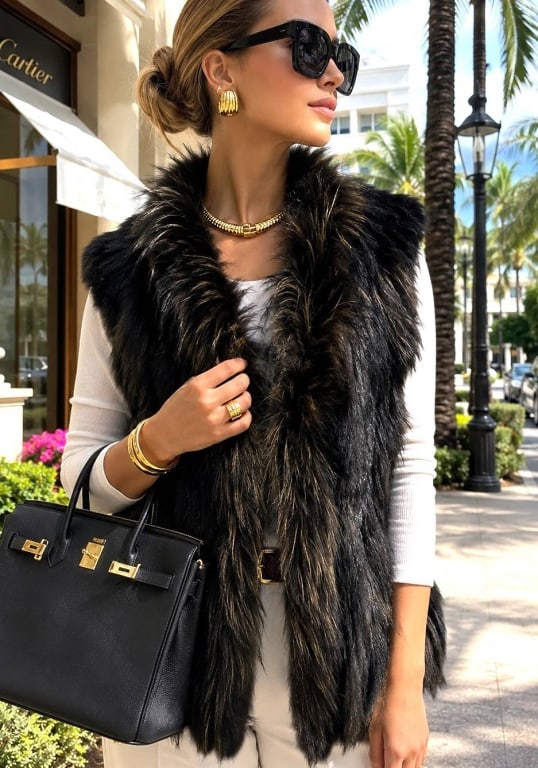 BLACK RABBIT & MARMOT FUR VEST SZ L (1 of 5)