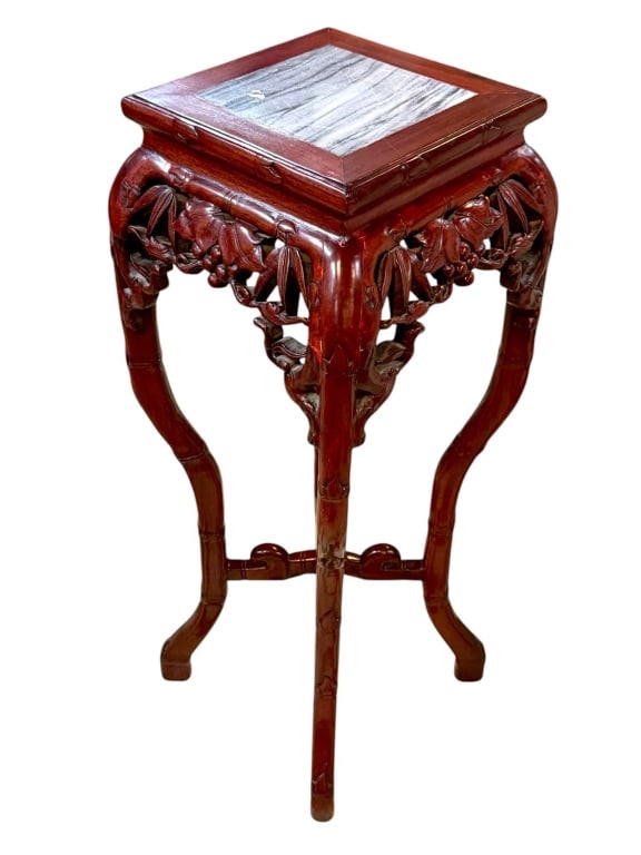 CHINESE CARVED MARBLE-TOP STAND 36" (1 of 6)
