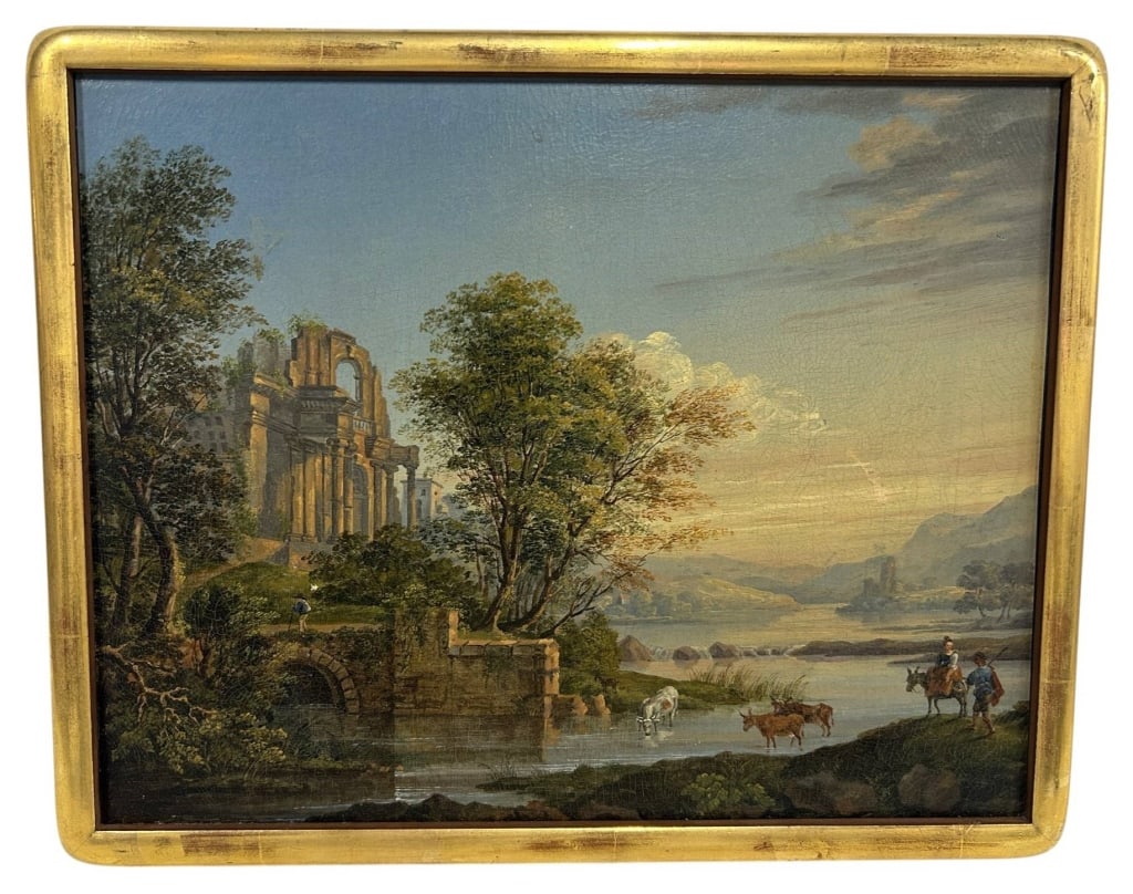 19TH C. CLASSICAL LANDSCAPE OIL PAINTING 19" (1 of 9)
