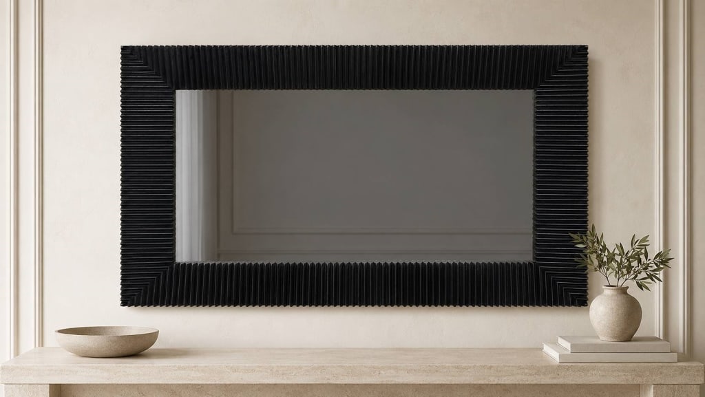 BLACK SCULPTURAL MODERN WALL MIRROR 75? (1 of 6)