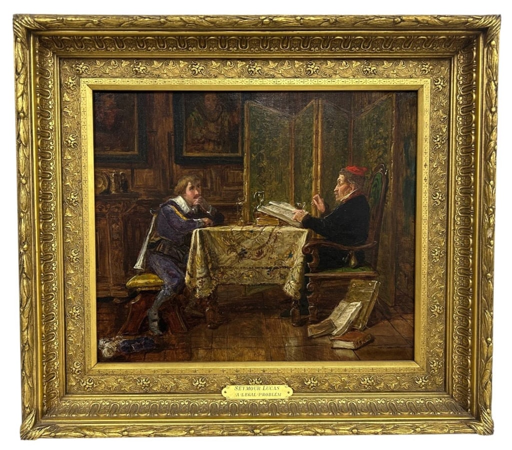SEYMOUR LUCAS "A LEGAL PROBLEM" OIL PAINTING 26" (1 of 7)