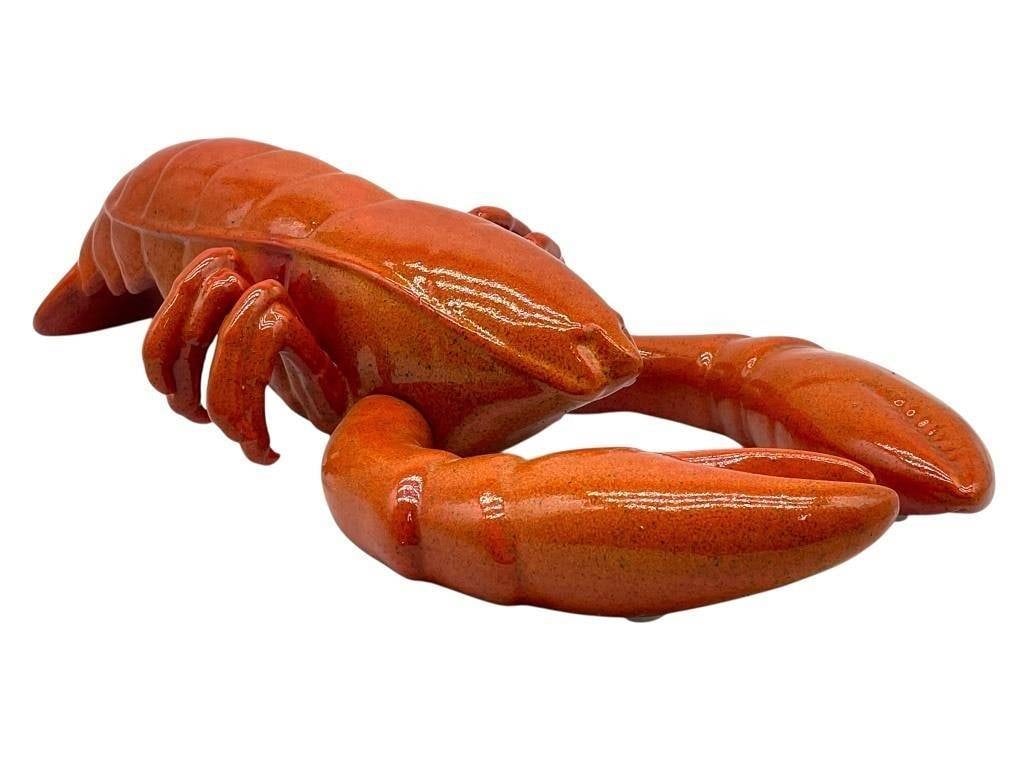 CERAMIC LOBSTER WALL SCULPTURE 20": CERAMIC LOBSTER WALL SCULPTURE IN VIBRANT GLAZED RED-ORANGE FINISH 20" | -NEW CONDITION | -APPROX 20" X 10" X 5" | -A BOLD AND WHIMSICAL COASTAL ACCENT PIECE FEATURING REALISTIC DETAILING AND A