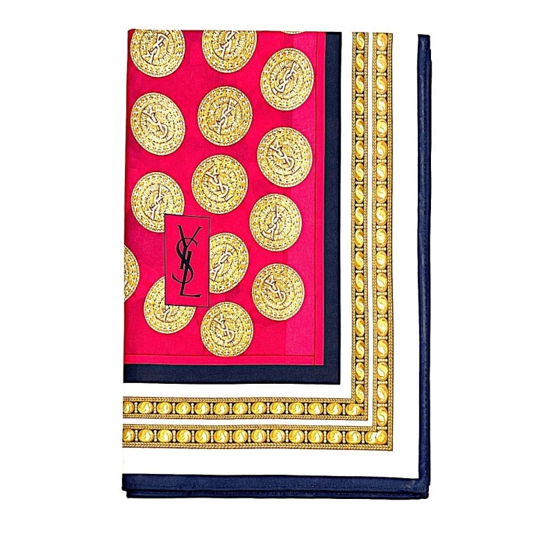 YSL SILK COIN MOTIF LONG SCARF 54": .
