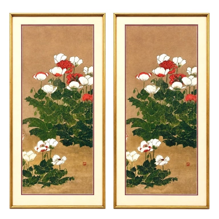 PAIR ASIAN FLORAL WALL PANELS 42" (1 of 4)