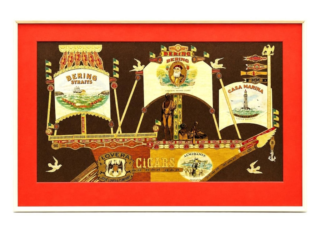 FRAMED VINTAGE CIGAR LABEL COLLAGE 32" (1 of 6)