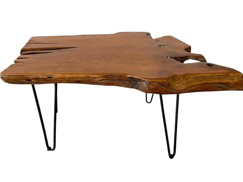 LIVE EDGE WOOD SLAB TABLE WITH HAIRPIN LEGS 31" (1 of 6)
