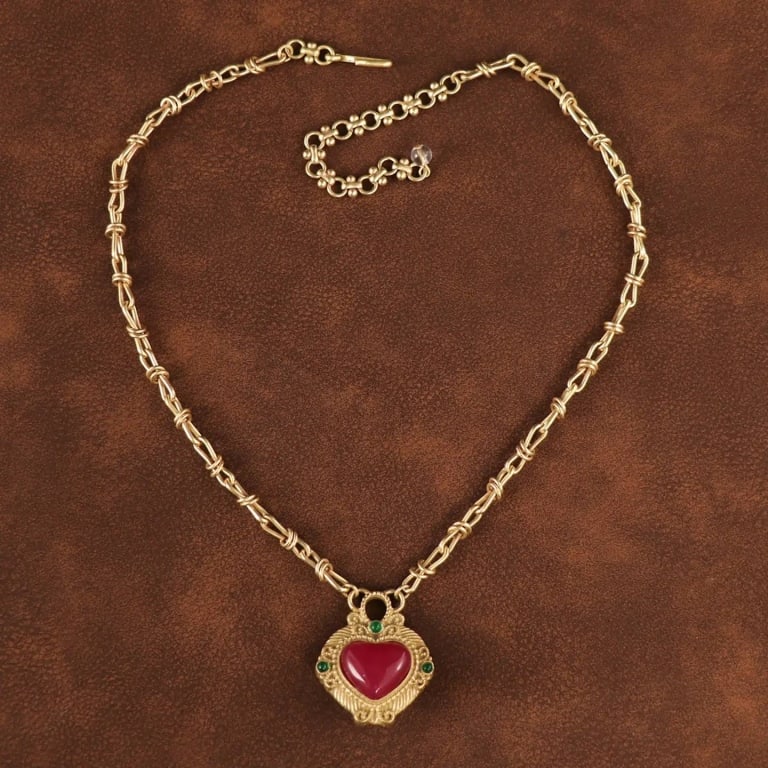 VINTAGE DUAL SIDED HEART PENDANT NECKLACE: This exquisite dual-sided heart pendant necklace features a beautiful red stone on one side and a sophisticated pearl white finish on the other, offering versatility for any occasion. Set in vintage-i