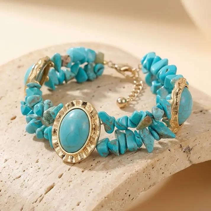 VINTAGE BOHO 18K GP TURQUOISE BRACELET: .
