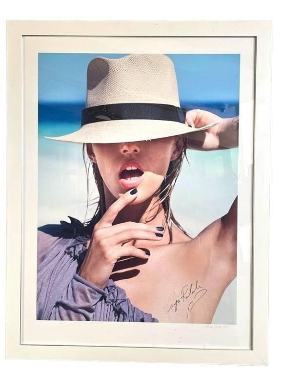 SIGNED BEACH MODEL PHOTO PRINT 40": SIGNED COASTAL BEACH MODEL PHOTO PRINT | -SIGNED MERCIN BSZKE | -40" X 31" APPROX | -VERY GOOD PRE OWNED CONDITION | -DP51524