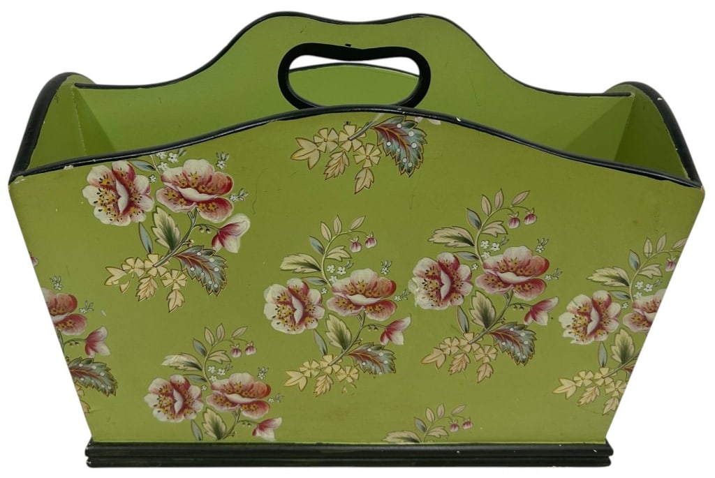 FLORAL WOOD MAGAZINE RACK 16" (1 of 5)