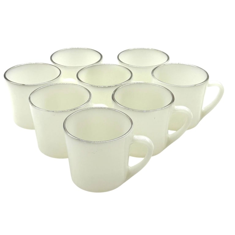 VINTAGE MILK GLASS MUGS SET OF 8 3" (1 of 5)