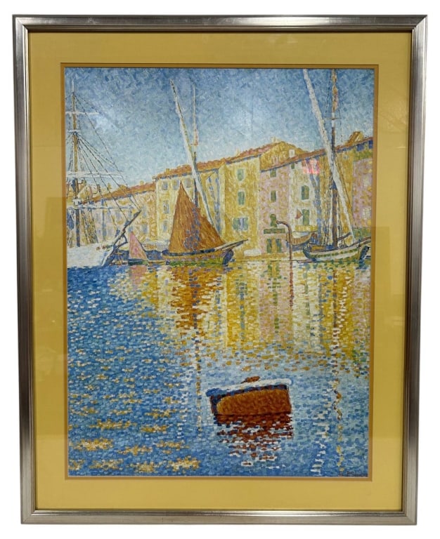 FRAMED HARBOR IMPRESSIONIST PRINT 38" (1 of 6)