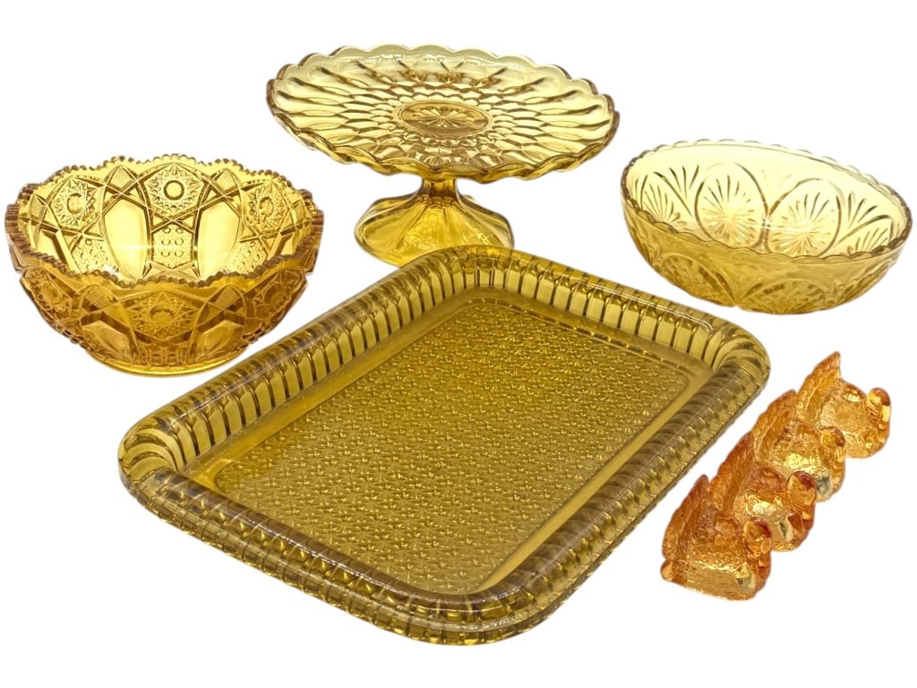VINTAGE AMBER GLASS SERVING LOT 16" (1 of 10)