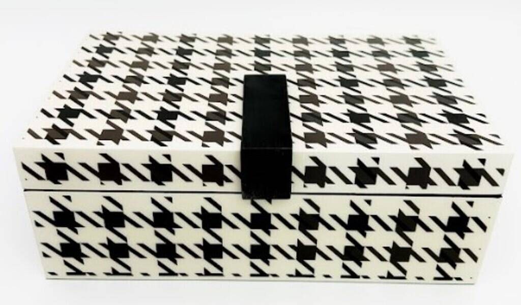HOUNDSTOOTH JEWELRY BOX BLACK ACCENT 11" (1 of 2)