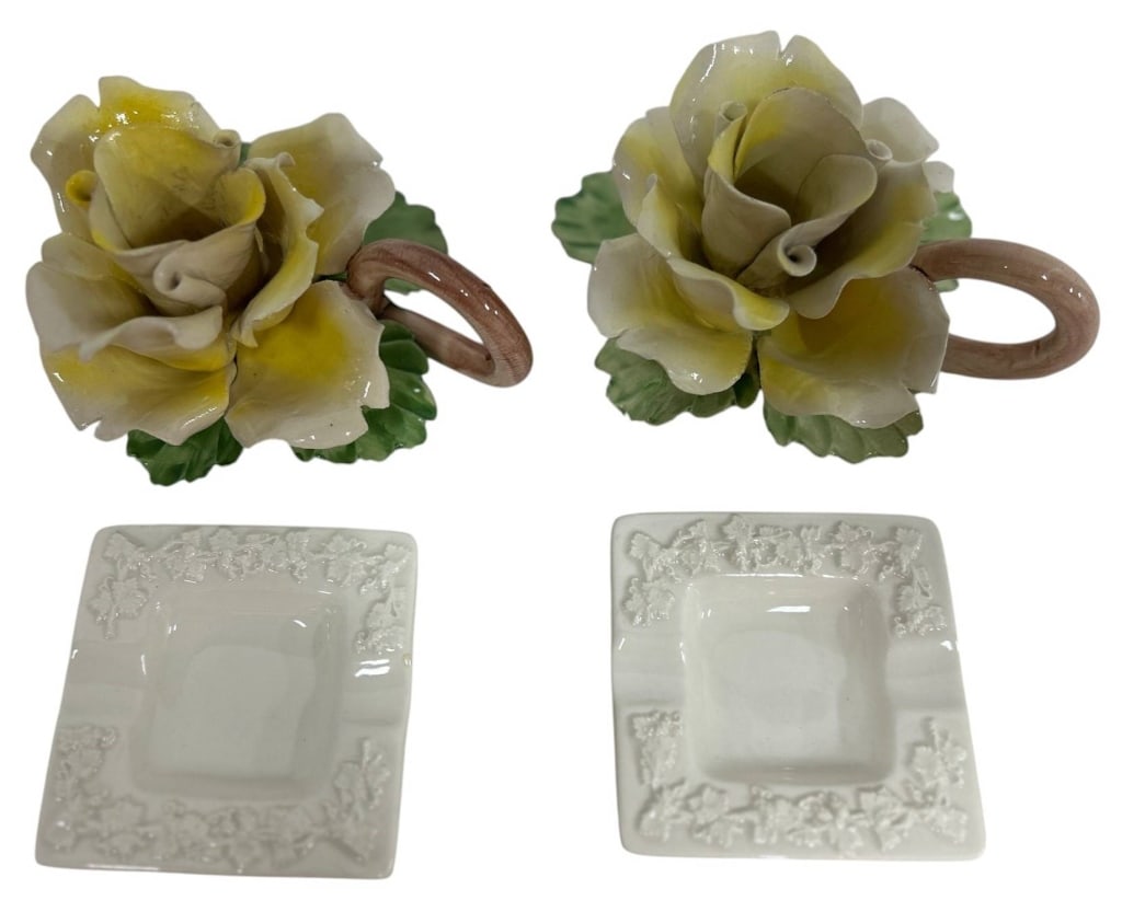 PAIR OF PORCELAIN ROSE CANDLEHOLDERS & ASHTRAYS 3" (1 of 5)