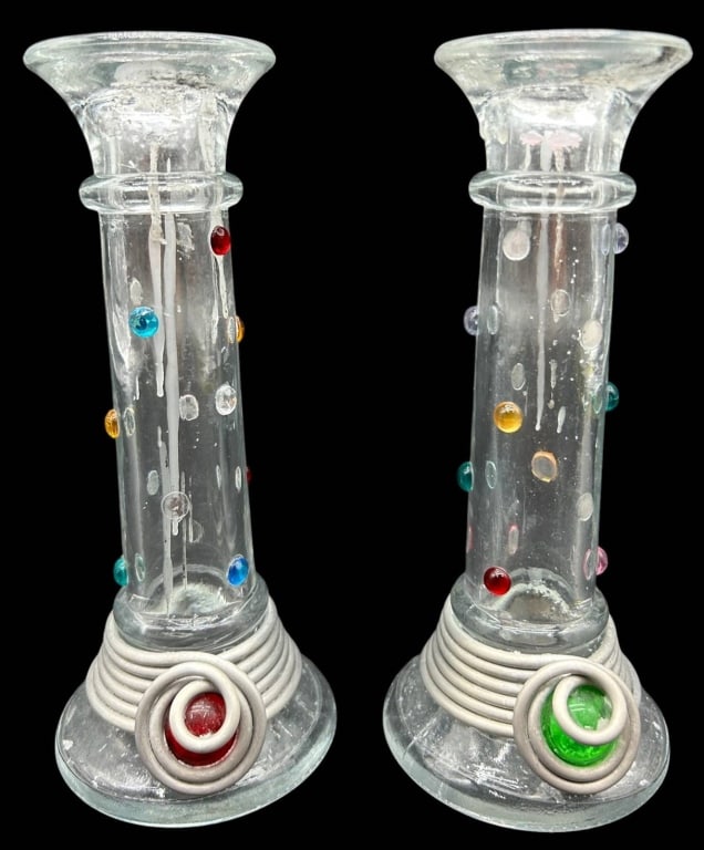 PAIR OF ART GLASS CANDLEHOLDERS 7" (1 of 3)