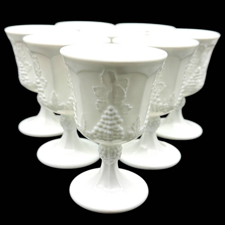 WESTMORELAND MILK GLASS GOBLETS SET OF 8 6" (1 of 5)