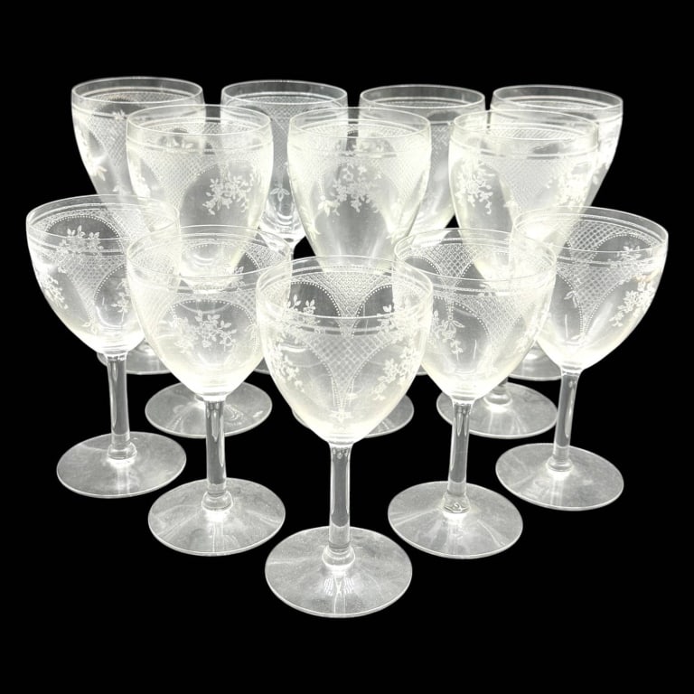 SET OF 13 ETCHED STEMMED WINE GOBLETS 6" (1 of 5)