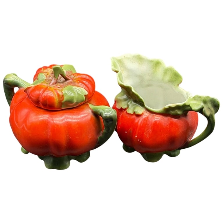 CERAMIC TOMATO CREAM & SUGAR SET 6" (1 of 4)