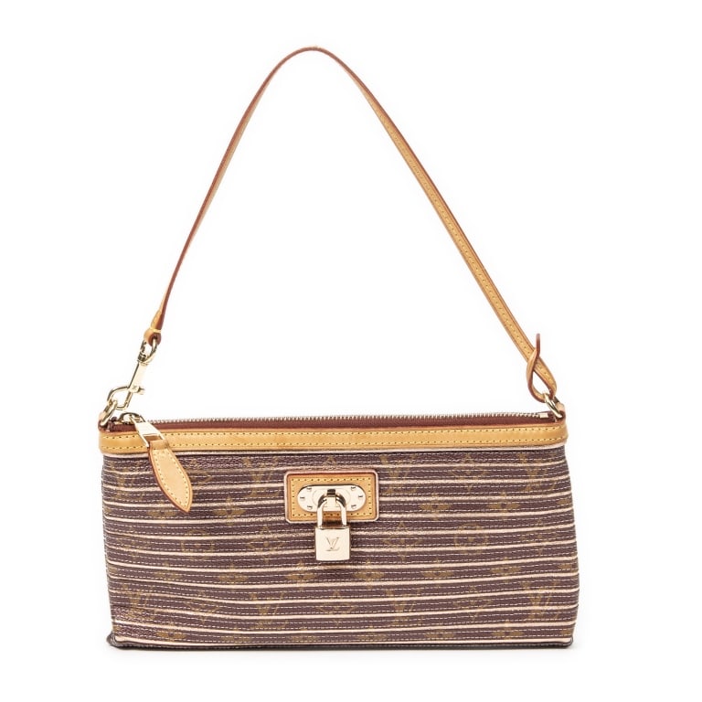 LOUIS VUITTON LTD. ED. ETE 2010 ZOE PEACH POCHETTE: LOUIS VUITTON LTD. ED. ETE 2010 ZOE POCHETTE PEACH MONOGRAM EDEN GOLDEN BRASS Dimensions (CM): 27*14*2.5cm Production Code: MI1110 (11th Week of 2010) A ABA1400