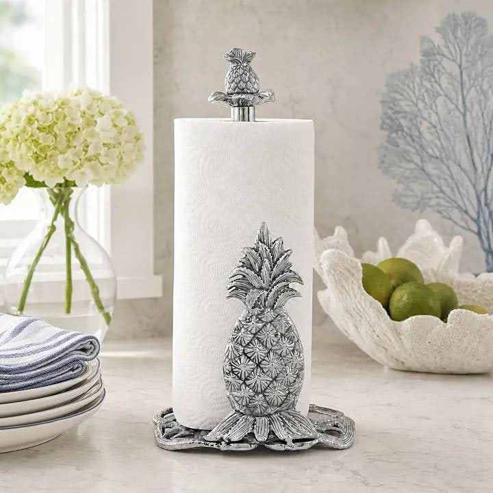NEW ARTHUR COURT PINEAPPLE PAPER TOWEL HOLDER: Description | Discover the perfect blend of style and functionality with our Decorative Aluminum Alloy Paper Towel Holder for Kitchen. This intricately designed holder features a hand polished pineapp