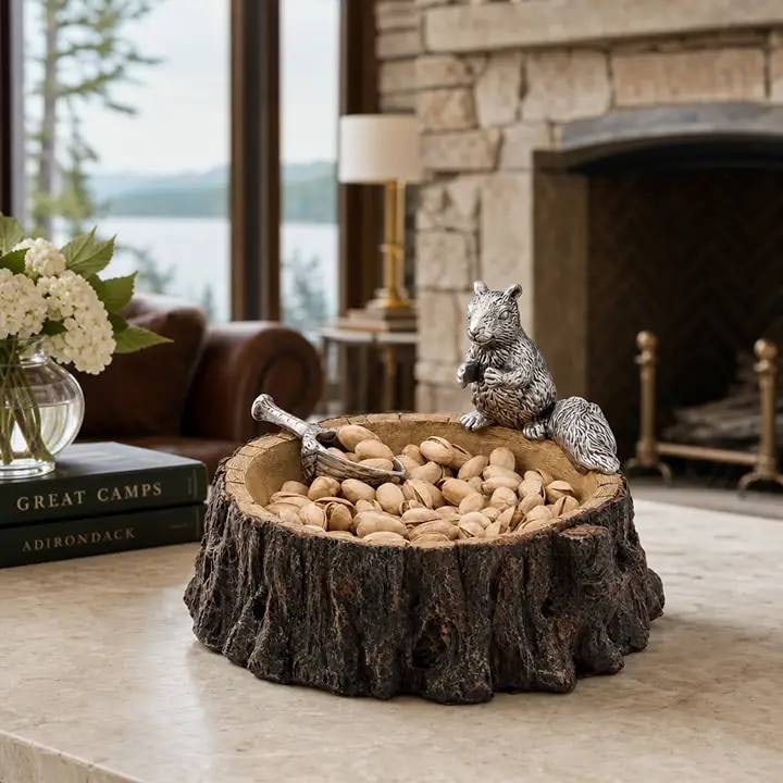 NEW ARTHUR COURT SQUIRREL NUT BOWL: Description | Add a unique touch to your outdoor space with our Rustic Squirrel Nut Bowl for Al Fresco Dining. This centerpiece is a part of our Versatile Squirrel Nut Bowl in Majestic Forest Collecti