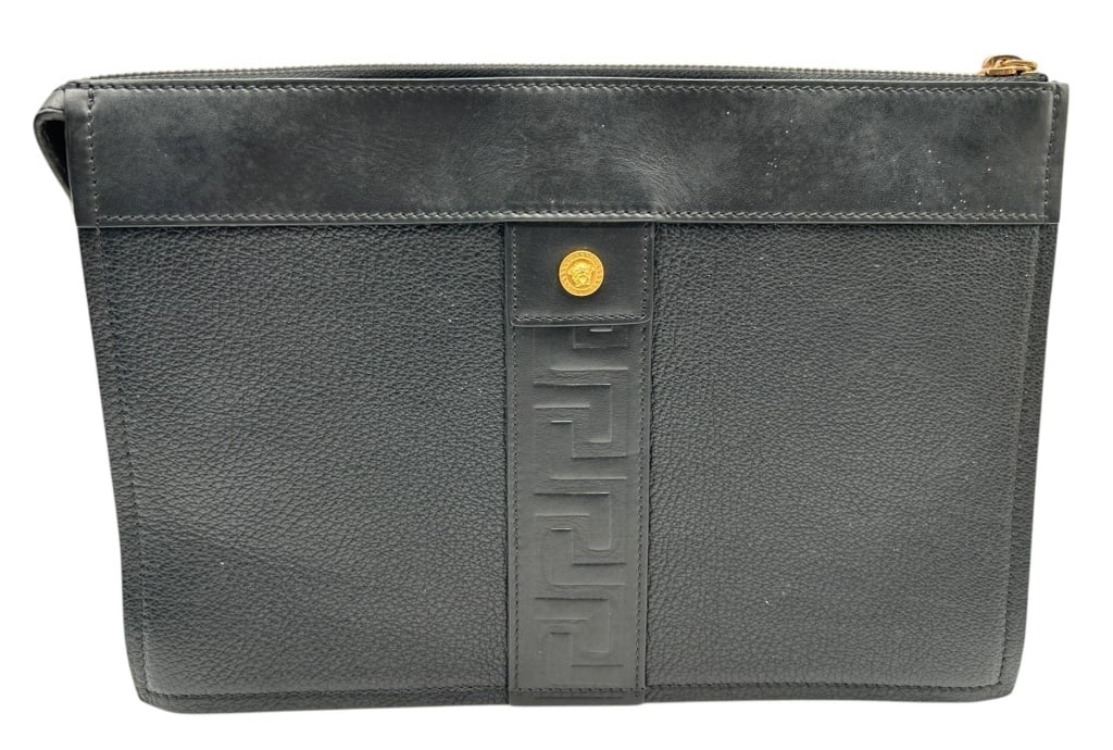 VERSACE BLACK LEATHER CLUTCH 11" (1 of 12)