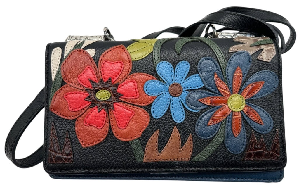 BRIGHTON FLORAL APPLIQU? LEATHER WALLET CROSSBODY (1 of 8)