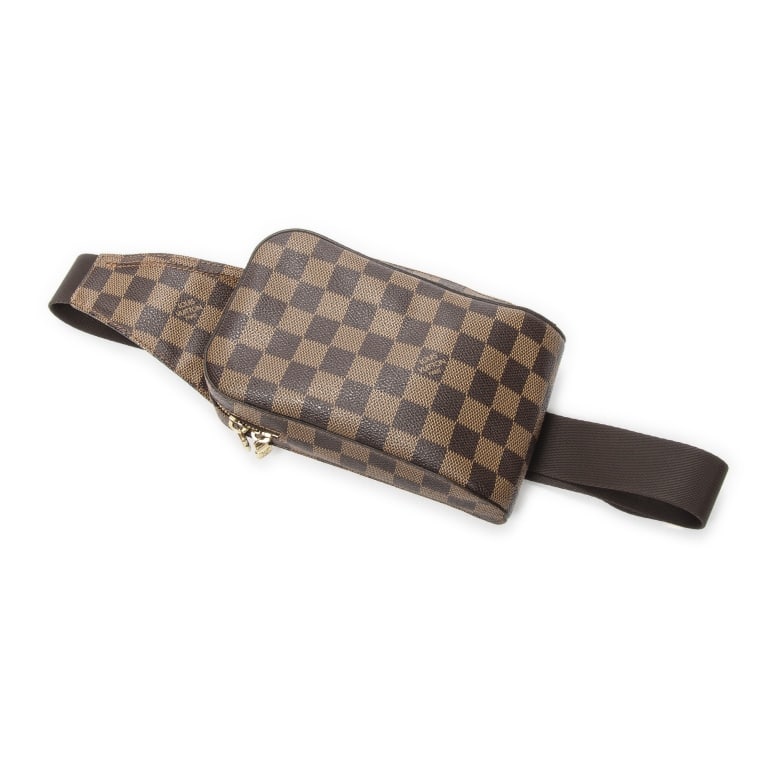 LOUIS VUITTON GERONIMOS BROWN DAMIER EBENE BAG: LOUIS VUITTON GERONIMOS BROWN DAMIER EBENE GOLDEN BRASS Dimensions (CM): 20.5*11*4.5cm Production Code: CA0034 (March 2004) AA ABC6494