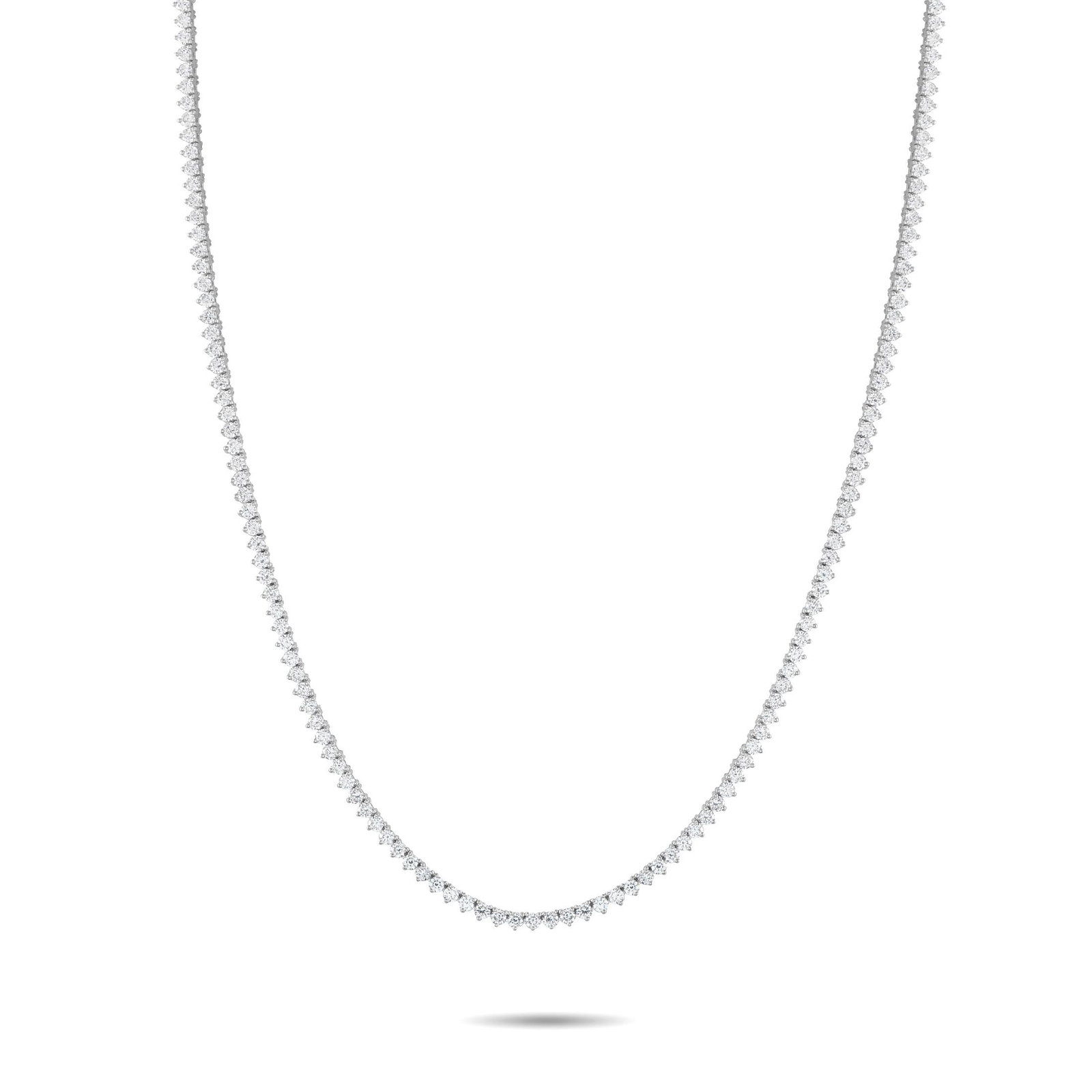 14K WHITE GOLD 7.25CT LAB-GROWN DIAMOND TENNIS NEC: A series of sparkling Lab Grown Diamonds with a total weight of 7.25 carats make this tennis necklace endlessly impressive. Set in 14K White Gold, it measures 18 long and includes secure clasp closure
