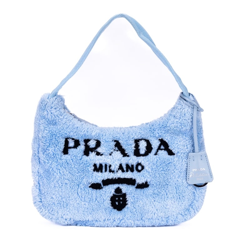 PRADA RE-EDITION 2000 TERRY CLOTH HOBO: PRADA RE-EDITION 2000 TERRY CLOTH HOBO MINI BLUE TERRY CLOTH SILVER Dimensions (CM): 25*17*7cm Production Code: 31 / A3 A GTA1708