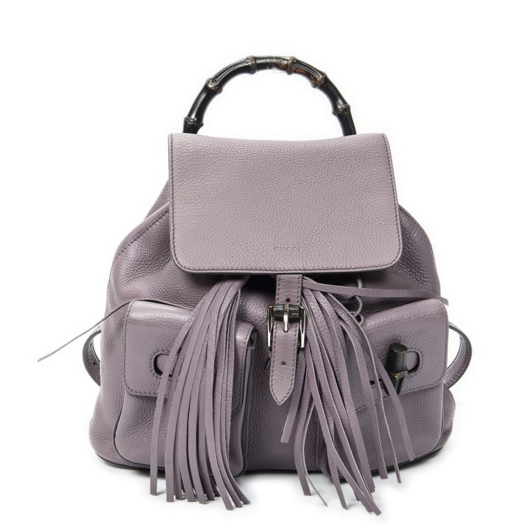 GUCCI MEDIUM BAMBOO TASSEL PURPLE BACKPACK: GUCCI MEDIUM BAMBOO TASSEL BACKPACK PURPLE CALFSKIN LEATHER SILVER Dimensions (CM): 30*27*9cm Production Code: 370833-498075 A ABD1528