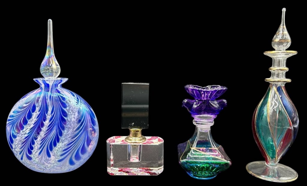 FOUR ART GLASS PERFUME BOTTLES 6" (1 of 3)