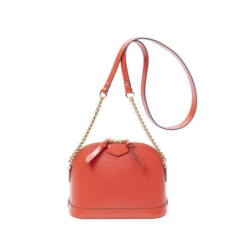 LOUIS VUITTON MINI ALMA CHAIN COQUELICOT EPI BAG: LOUIS VUITTON MINI ALMA CHAIN COQUELICOT EPI GOLDEN BRASS Dimensions (CM): 20.5*15*10.5cm Production Code: SN3108 (30th Week of 2018) AA ABD3460