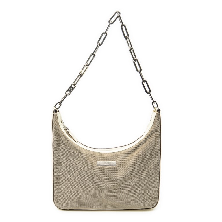 GUCCI VINTAGE BEIGE CANVAS SILVER CHAIN HOBO: GUCCI VINTAGE CHAIN HOBO BEIGE CANVAS SILVER Dimensions (CM): 26*23*5cm Production Code: 001-3873 3754 A ABD0318