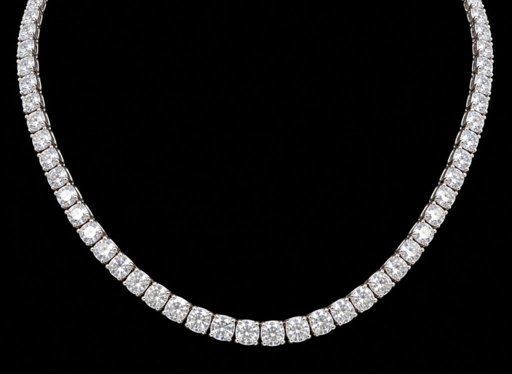 PLATINUM 32.72 CTW DIAMOND TENNIS NECKLACE 49G: Platinum tennis necklace set with approximately 32.72 carats total weight of round brilliant-cut diamonds in a graduated setting. Accompanied by a GemAssure Gemological Appraisals (GGA) gemologist rep