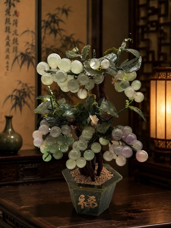 CHINESE JADE HARDSTONE GRAPE TREE 17" (1 of 11)