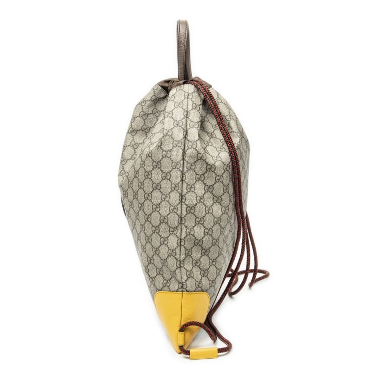 GUCCI WEB LOGO DRAWSTRING BACKPACK BEIGE/YELLOW SU - 3