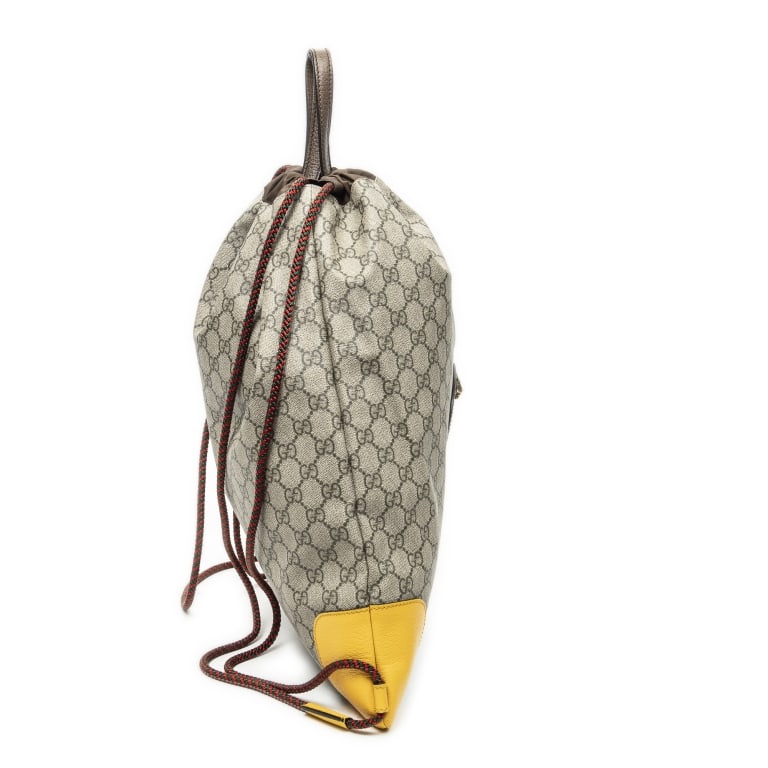 GUCCI WEB LOGO DRAWSTRING BACKPACK BEIGE/YELLOW SU - 4
