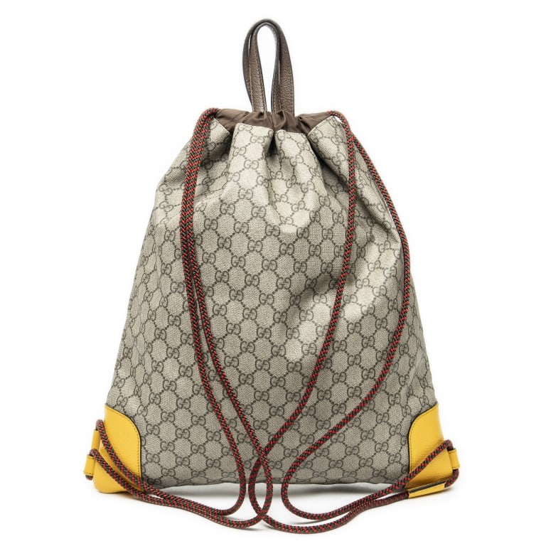 GUCCI WEB LOGO DRAWSTRING BACKPACK BEIGE/YELLOW SU - 5
