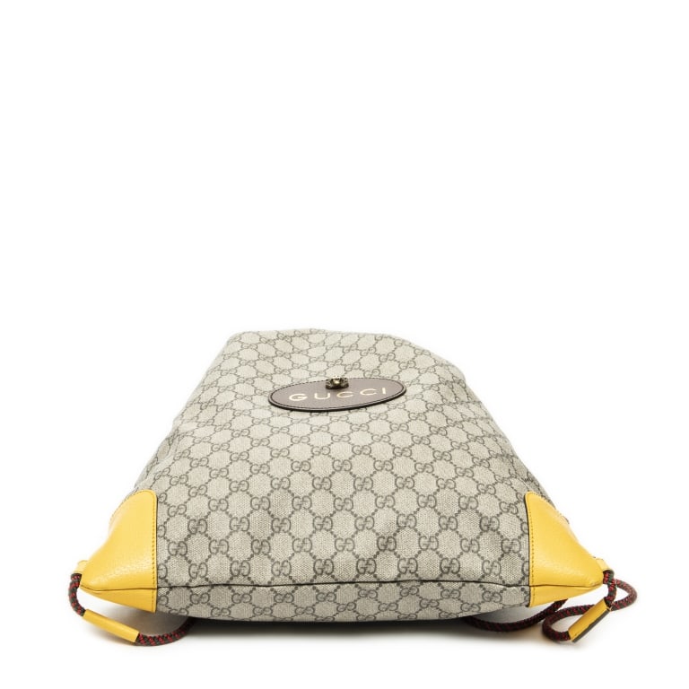 GUCCI WEB LOGO DRAWSTRING BACKPACK BEIGE/YELLOW SU - 6